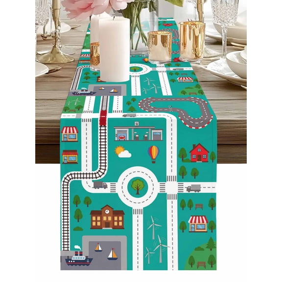 City Road Table Runners 48 Inches Long Modern Urban Map Playroom Teal Kitchen Dining Table Runner Dresser Scarves for Party Coffee Holiday Party Decor
