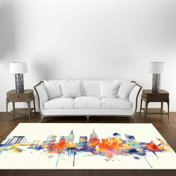 City Rug, Watercolor City Silhouette Rugs, Landscape Rugs, Classic Rugs, Office Decor Rugs, Modern Rugs, Machine Washable Rug, Large Rug, 3.3'x5' - 100x150 cm