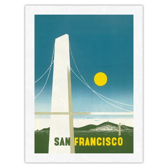 City of San Francisco California - Vintage Airline Travel Poster by Edward McKnight Kauffer c.1948 - Japanese Unryu Rice Paper Art Print (Unframed) 18 x 24 in