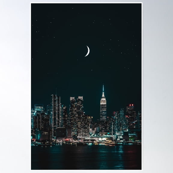 City Scape At Night (High Quality) Poster Wall Art, Modern Wall Decor, 8x12 UNFRAMED
