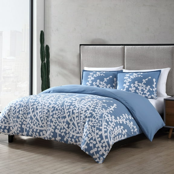 City Scene Branches French Blue Duvet Cover Set, Full/Queen