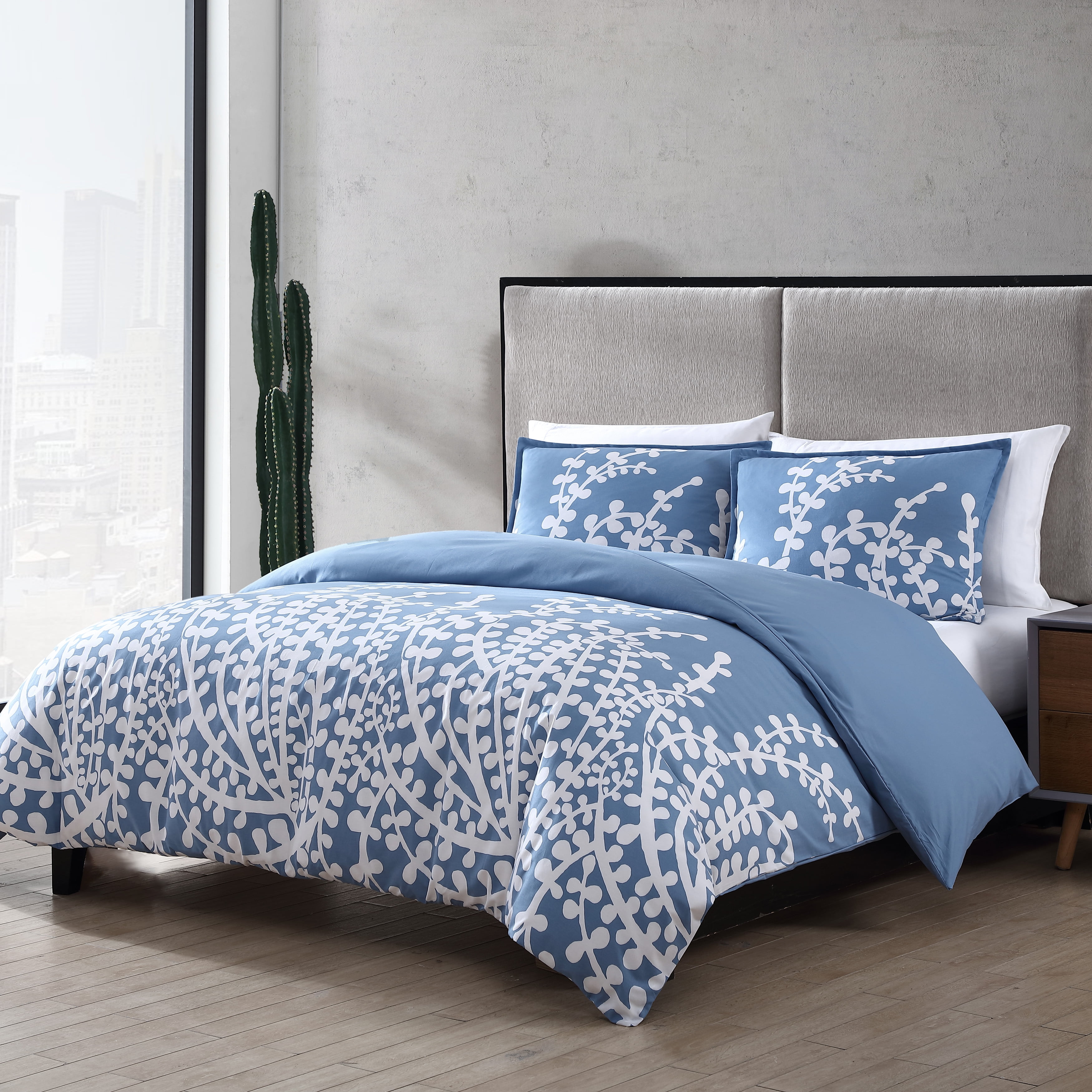 King French Blue Cotton Branches Duvet Cover Set