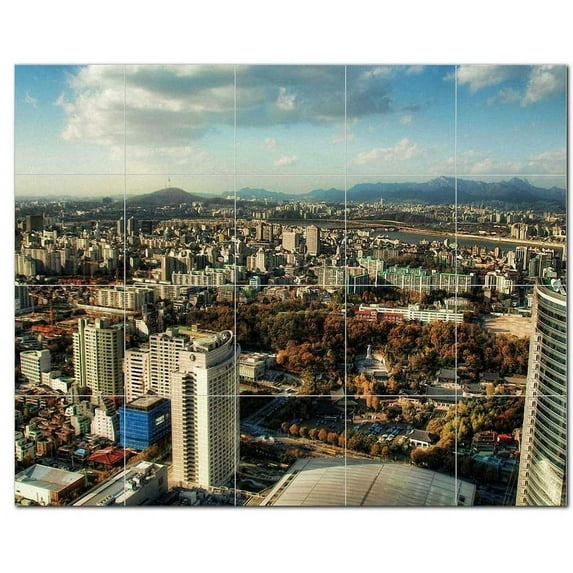 City Scene Ceramic Tile Mural Kitchen Backsplash Bathroom Shower, 404552-L54