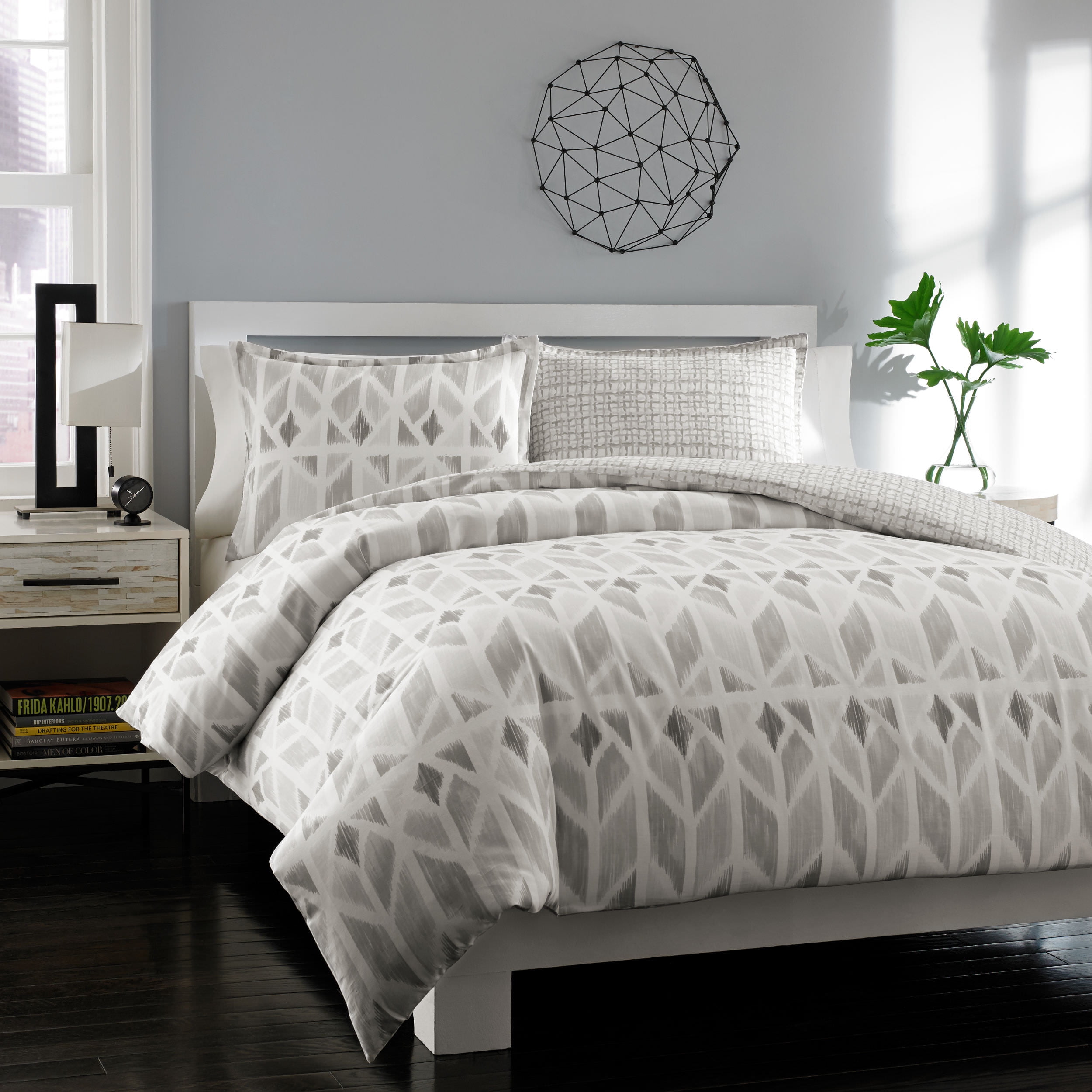 Grayson King Cotton Gray Ikat Reversible Duvet Cover Set