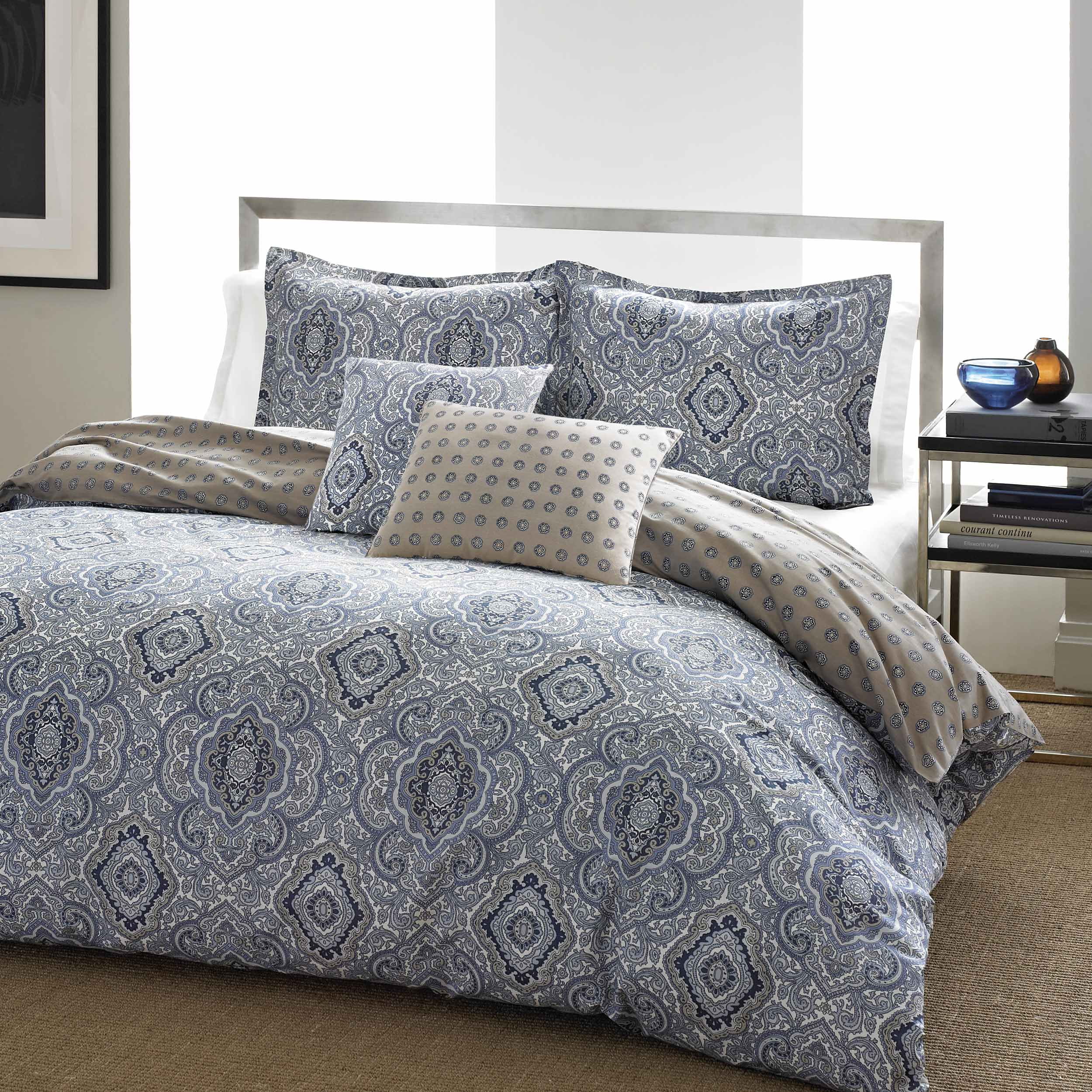 Milan Blue and Gray Cotton Twin Reversible Comforter Set