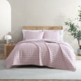 thumbnail image 1 of City Scene Woven Grid Pink Reversible 3 Piece King Quilt Set, 1 of 12
