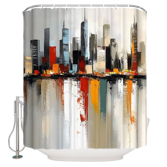 City Scenery Bathroom Shower Curtains with 12 Hooks Polyester Waterproof Shower Curtain for Stalls and Bathtubs Contemporary Cityscape Abstract Aesthetic Decorative Bathroom Curtain 36x72 Inches