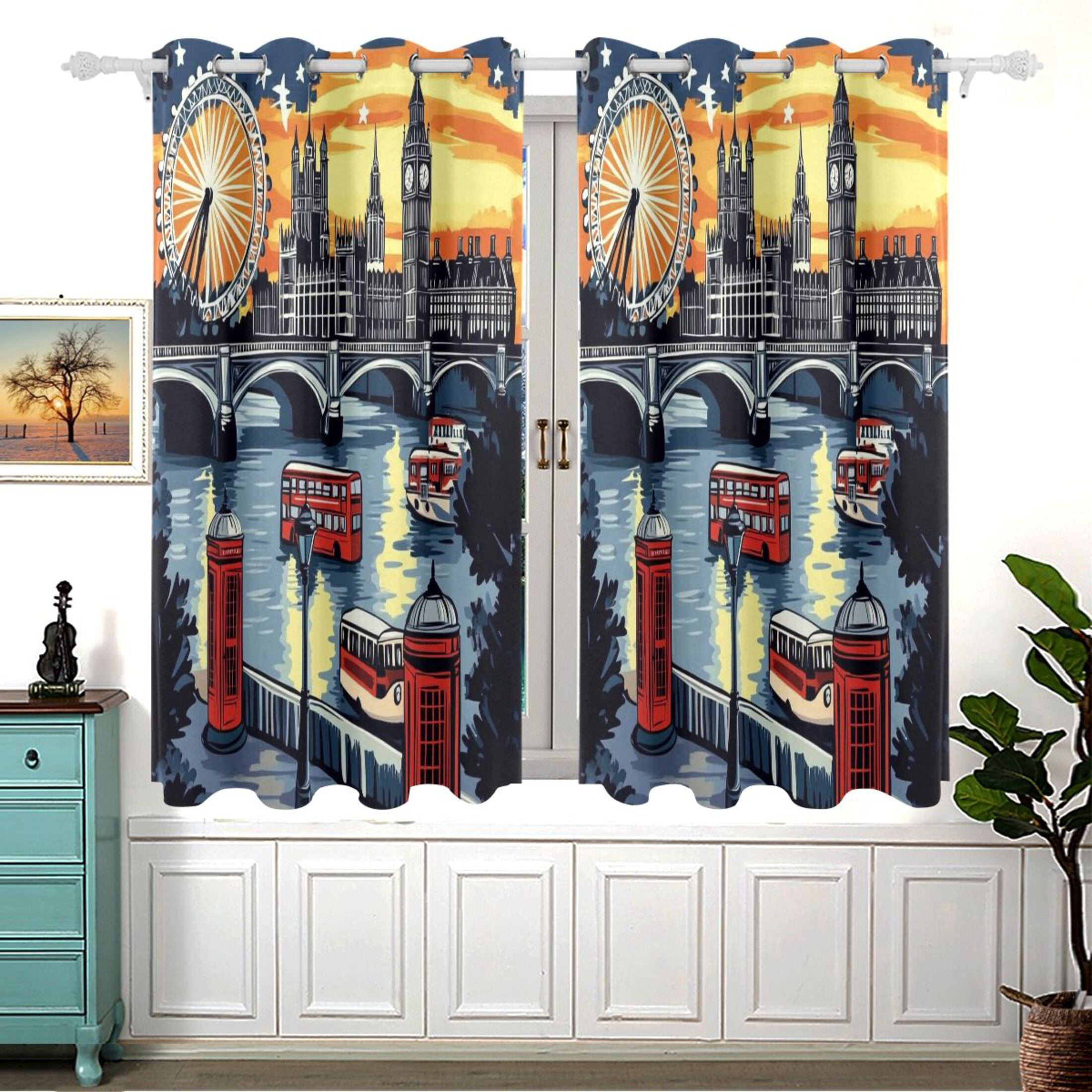 City Scenery at Night Blackout Curtains for Living Room Bedroom 55W x 54L Insulated Window Drapes 2 Panels
