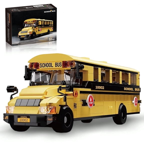 YOUEEFY City School Bus Interlocking Block Building Set Yellow Vehicle Kit with Door and Seats 757 Piece for Teens 14+