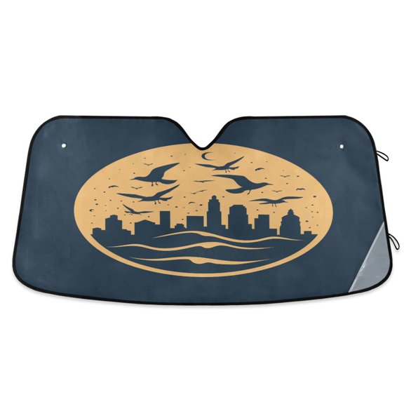 City Seagulls Moon Wave Car Windshield Sun Shade Foldable Car Front Window Visor Heat and UV Protection 55x27.6