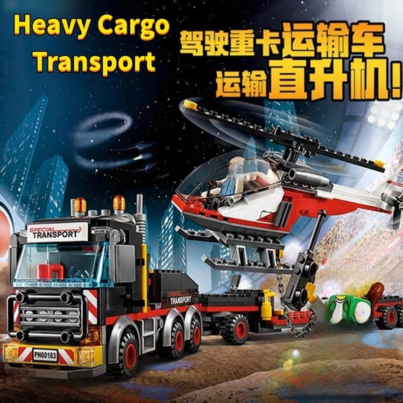 City Serie Heavy Cargo Transport Vehicle Building Blocks Helicopter Trailer Tow Truck Assemble Brick Toy Gift For Kid Boy