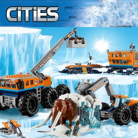 City Series 60195 Arctic Mobile Exploration Base & Crane Truck Building Blocks, Compatible Arctic Expedition Vehicle Bricks Toy, STEM Assembly Model, Ideal Christmas Birthday Gift for Kids Boys