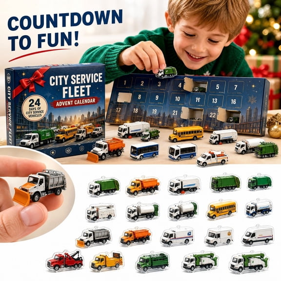 City Service Fleet Advent Calendar, 2D Countdown Blind Box for Holiday and Kids and Christmas and Surprise Gift and Collectible and Party and Home Decor