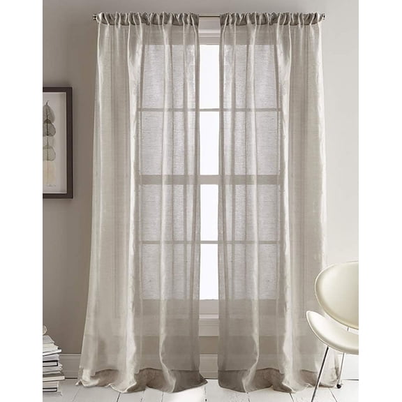 City Sky Sheer Window Curtain Panel Pair, 84-inch, Linen