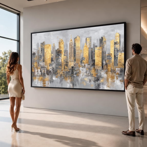 Tech Store Posters City Skyline Abstract New York Urban Metallic Large Poster , Poster ...