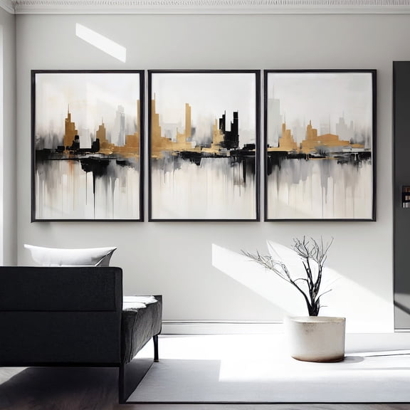 City Skyline Abstract Wall Art Gold, Poster Only