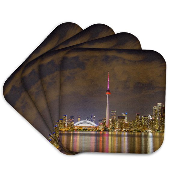 3drose, City Skyline at Dusk. Toronto, Ontario, Canada., Set of 4 Coasters - Soft
