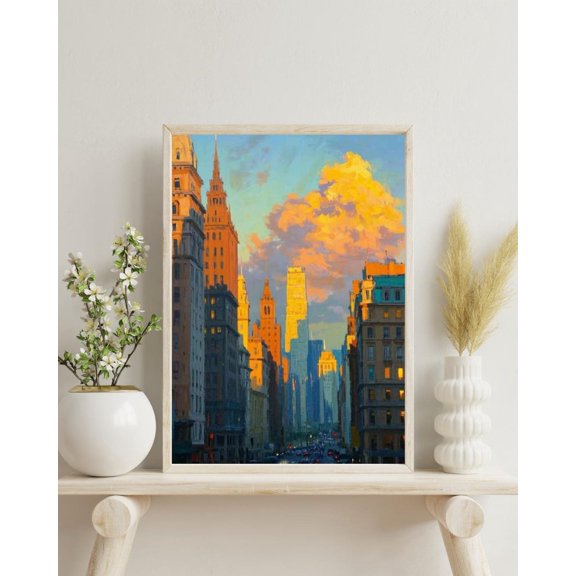 City Skyline At Sunset Werner Bronkhorst Style Graphic Poster Unframed Paper Print