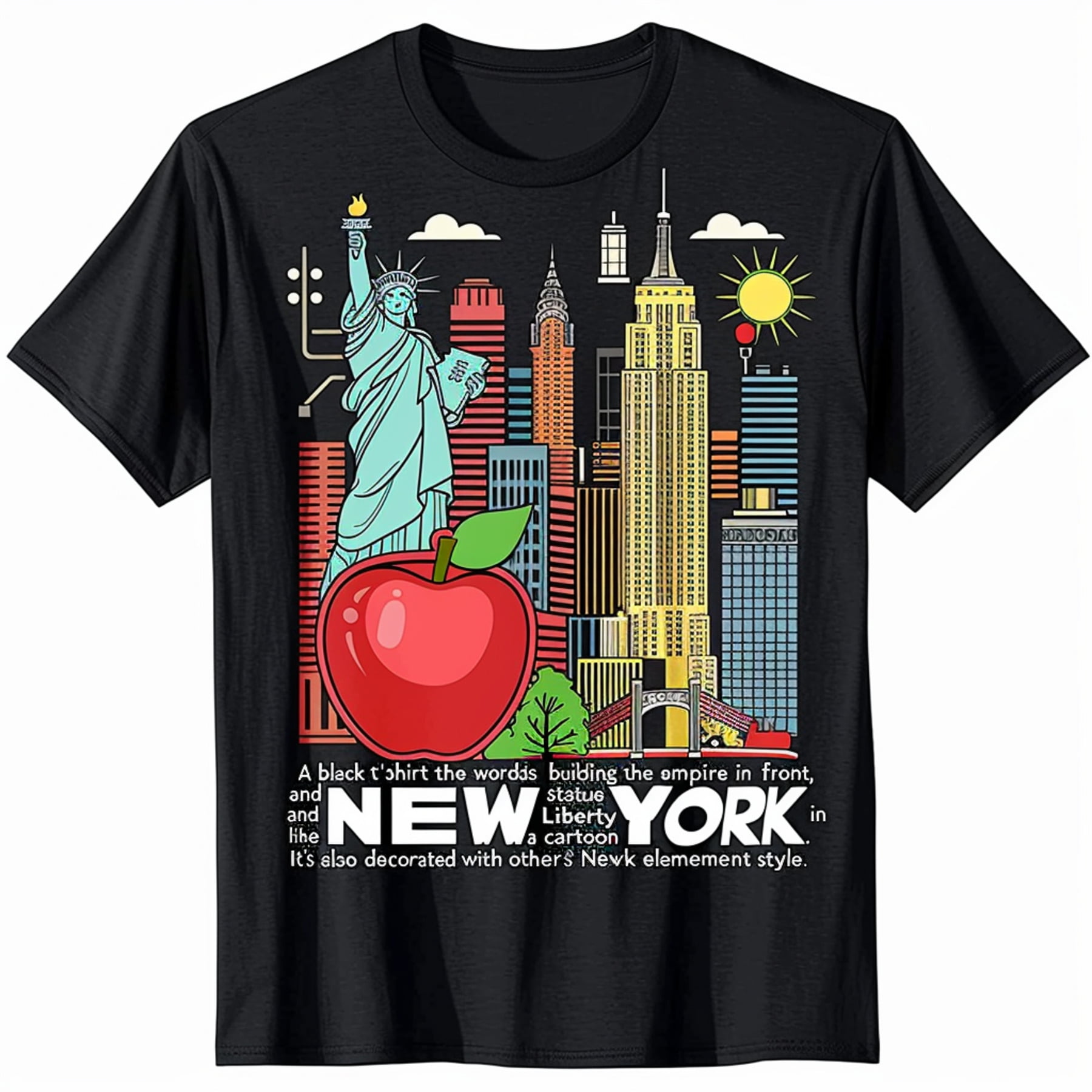 City Skyline Cartoon Vector Design Black TShirt Empire State Building ...