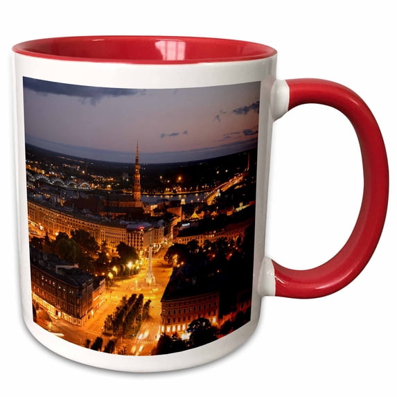 3drose, City Skyline, Evening, Riga, Latvia - Eu39 Bbi0020 - Bruce Yuanyue Bi, 11oz Two-tone Red Mug