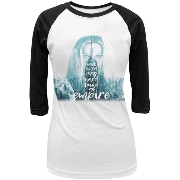 City Skyline Girl Build an Empire Juniors 3/4 Sleeve Raglan T Shirt White-Black LG