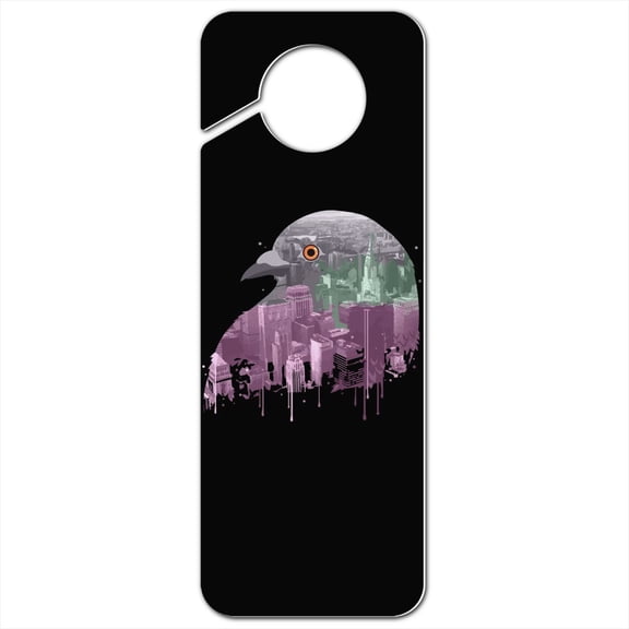 City Skyline Graffiti Pigeon Head Plastic Door Knob Hanger Sign