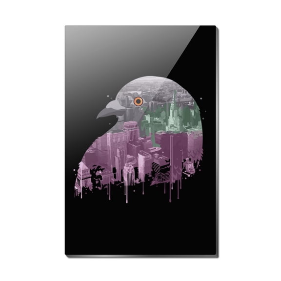 City Skyline Graffiti Pigeon Head Rectangle Acrylic Fridge Refrigerator Magnet