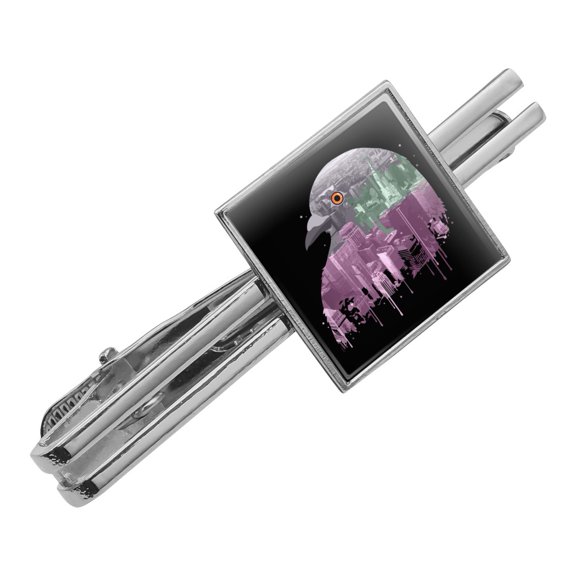 City Skyline Graffiti Pigeon Head Square Tie Bar Clip Clasp Tack- Silver or Gold