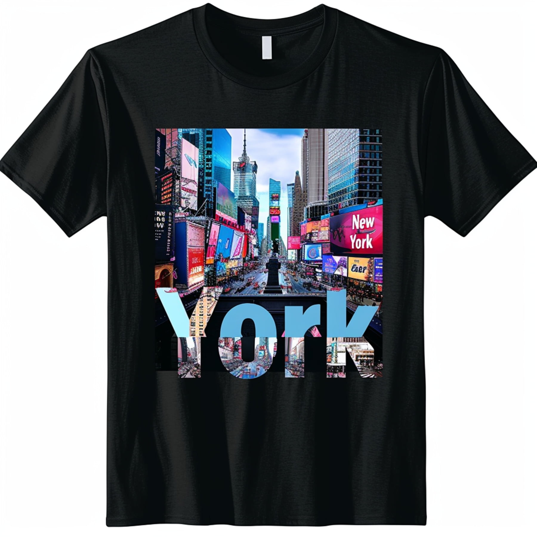City Skyline Photo Collage Black T Shirt Times Square Buildings