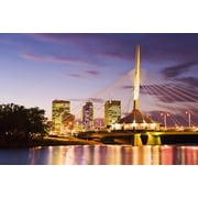 City Skyline Red River And Provencher Bridge At Dusk Winnipeg Manitoba Canvas Art - Yves Marcoux Design Pics 34 x 22