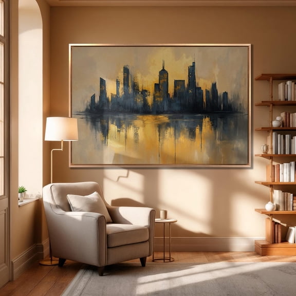 City Skyline Reflection Wall Art Cityscape Poster Modern Wall Decor Abstract Urban Landscape Poster Ready To Hang Gift, Unframed Poster Size 8x12