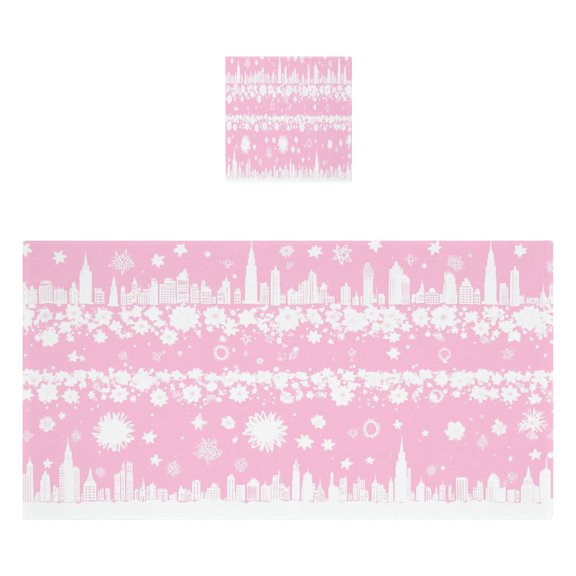 City Skyline and Flowers 2 Piece Cotton Bath and Face Towel Set Soft and Absorbent, for Beach Pool Bathroom