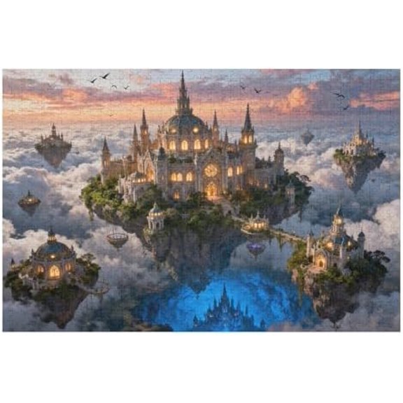 City of The Skyward Kingdoms 1000 Piece Jigsaw Puzzle for Adults, Hard Challenging Puzzle, Fantasy Landscape Art, DIY Home Decoration, Family Game Night, Interactive Fun Puzzle