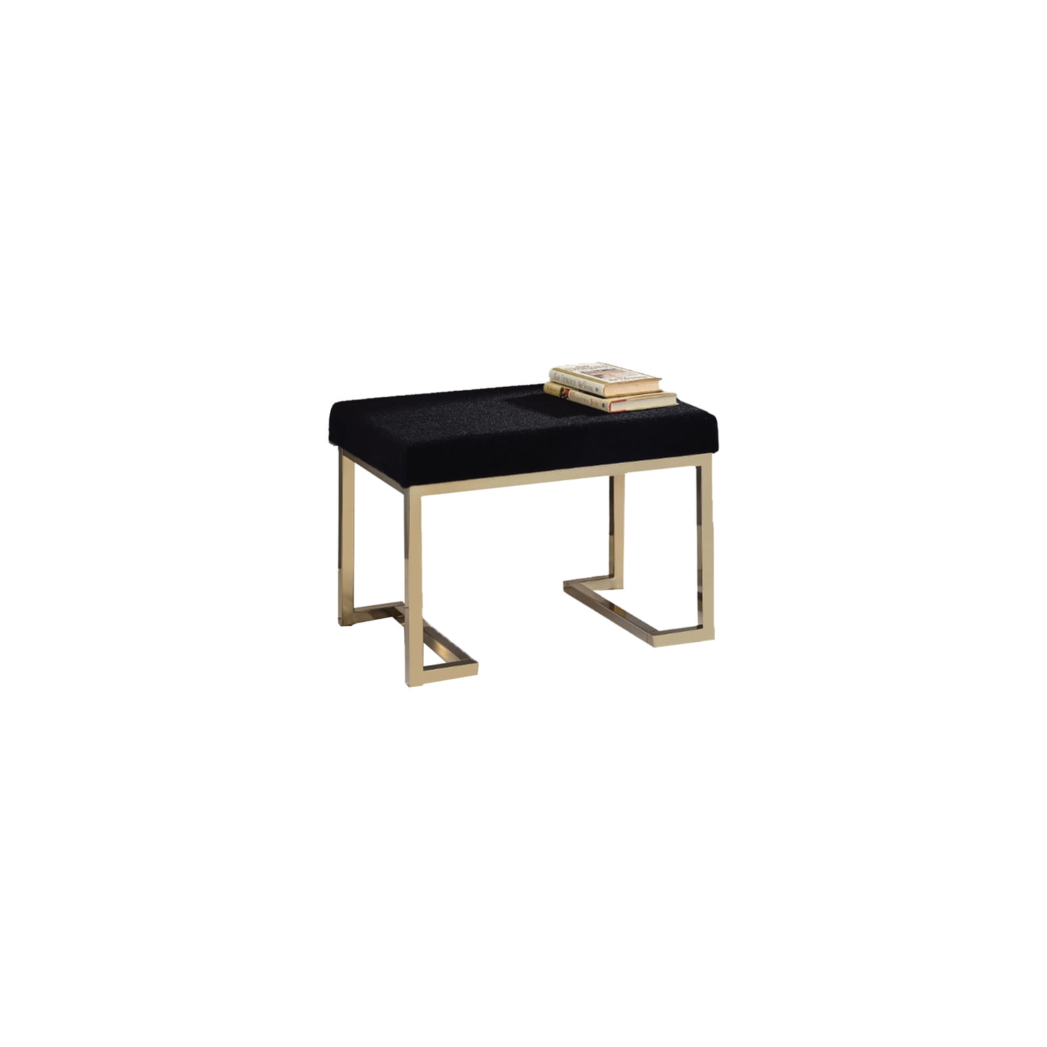 City Sleek Ottoman in Black Fabric with Gold Metal Base, Provides Rigid ...
