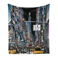 thumbnail image 1 of City Soft Flannel Fleece Blanket, Cartoon Style New York Night Scene Advertisements Crowded Streets Taxis Highway Exit, Cozy Plush for Indoor and Outdoor Use, 50" x 70", Multicolor, by Ambesonne, 1 of 5