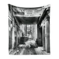 thumbnail image 1 of City Soft Flannel Fleece Blanket, Caution Please Slow down Sign on Passage Town Old Fashion Urban District Scenery, Cozy Plush for Indoor and Outdoor Use, 70" x 90", Black and White, by Ambesonne, 1 of 5