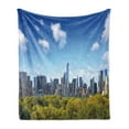 thumbnail image 1 of City Soft Flannel Fleece Blanket, Manhattan Skyline with Central Park in New York City Midtown High Rise Buildings, Cozy Plush for Indoor and Outdoor Use, 60" x 80", Blue Green Ivory, by Ambesonne, 1 of 5