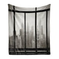 thumbnail image 1 of City Soft Flannel Fleece Blanket, Philadelphia City Rooftop View Through Window Skyline Landmark Rooftop Travel, Cozy Plush for Indoor and Outdoor Use, 50" x 70", Dimgray and Black, by Ambesonne, 1 of 5