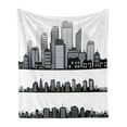 thumbnail image 1 of City Soft Flannel Fleece Blanket, Silhouette Long Buildings Skyline Real Estate Pattern Architecture Inspirations, Cozy Plush for Indoor and Outdoor Use, 70" x 90", Black Grey White, by Ambesonne, 1 of 5