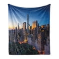 thumbnail image 1 of City Soft Flannel Fleece Blanket, Sun Rising over Central Park in Manhattan Tranquil Morning Skyscrapers, Cozy Plush for Indoor and Outdoor Use, 50" x 70", Blue Marigold Dark Green, by Ambesonne, 1 of 6
