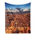 thumbnail image 1 of City Soft Flannel Fleece Throw Blanket, Chicago Downtown Skyline Aerial Panorama View at Dusk with Skyscrapers, Cozy Plush for Indoor and Outdoor Use, 70" x 90", Orange Dark Orange Blue, by Ambesonne, 1 of 6