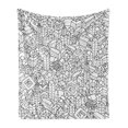 thumbnail image 1 of City Soft Flannel Fleece Throw Blanket, Crowded Urban Life Depiction in a Simple Black and White Drawing Big Buildings, Cozy Plush for Indoor and Outdoor Use, 70" x 90", Black White, by Ambesonne, 1 of 5
