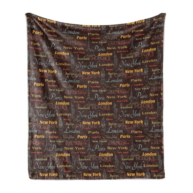 City Soft Flannel Fleece Throw Blanket, Famous Places of World London Paris New York Big Ben of Liberty Eiffel Tower, Cozy Plush for Indoor and Outdoor Use, 60" x 80", Multicolor, by Ambesonne