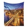 thumbnail image 1 of City Soft Flannel Fleece Throw Blanket, Porto Dom Luis Bridge at Night River Portuguese Coast Mediterranean View, Cozy Plush for Indoor and Outdoor Use, 50" x 60", Apricot Violet Blue, by Ambesonne, 1 of 5
