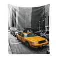 thumbnail image 1 of City Soft Flannel Fleece Throw Blanket, Yellow Cab in New York City Touristic Attractions Traffic Road Photography, Cozy Plush for Indoor and Outdoor Use, 60" x 80", Marigold Grey Black, by Ambesonne, 1 of 5