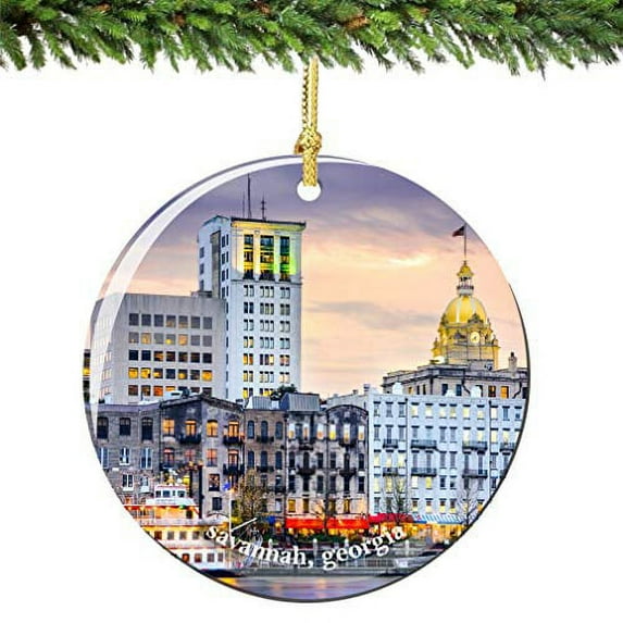 City-Souvenirs Savannah Georgia Christmas Ornament Porcelain, 2.75 Inch Double Sided Savannah Ornament