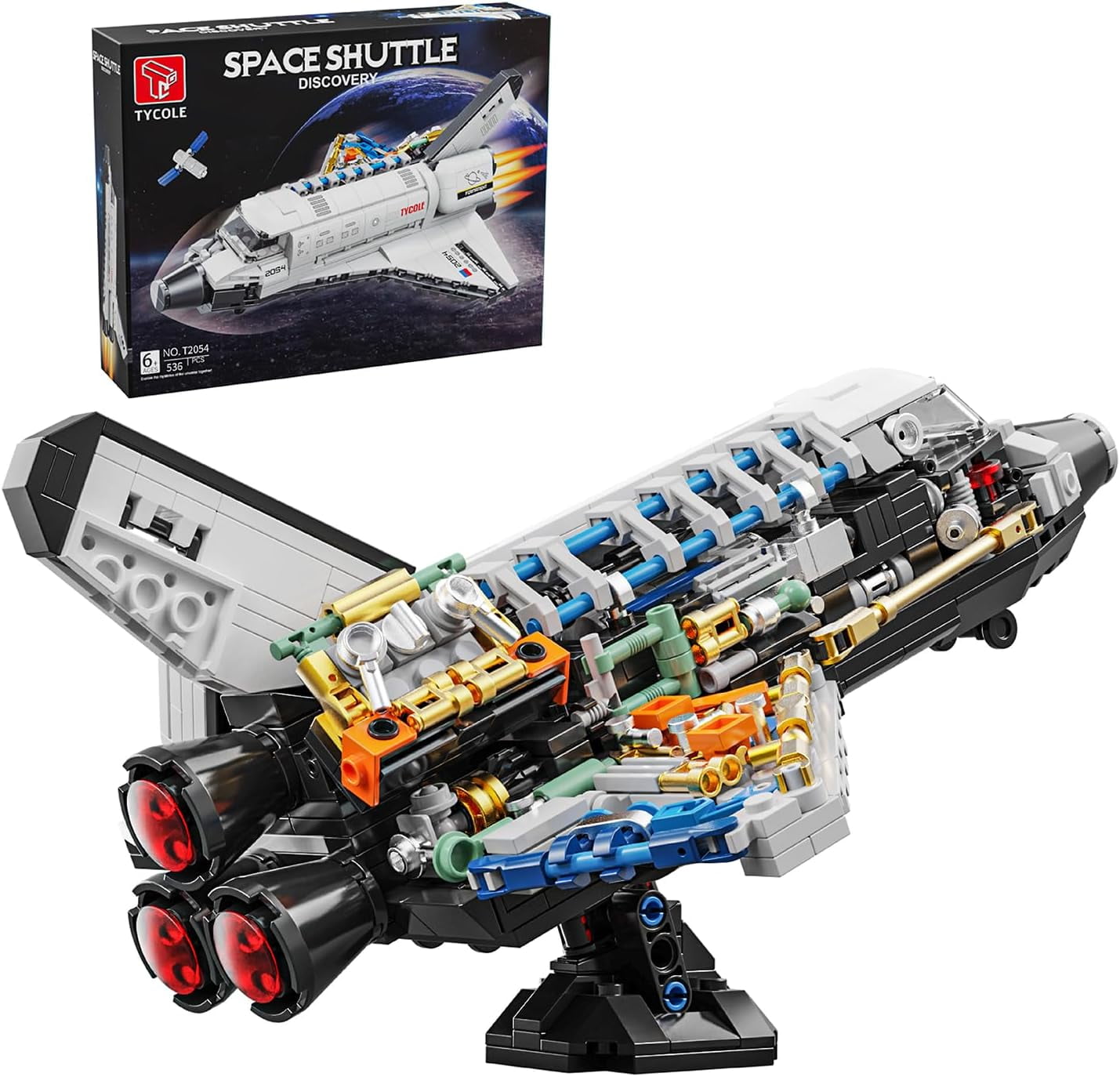 City Space Shuttle Building Toy Set -Translucent Classic Spaceship Building Block Kit with Stretchable Satellite Model,Home or Office Decor,Gift Idea for Adults&Kids Ages 8 and Up