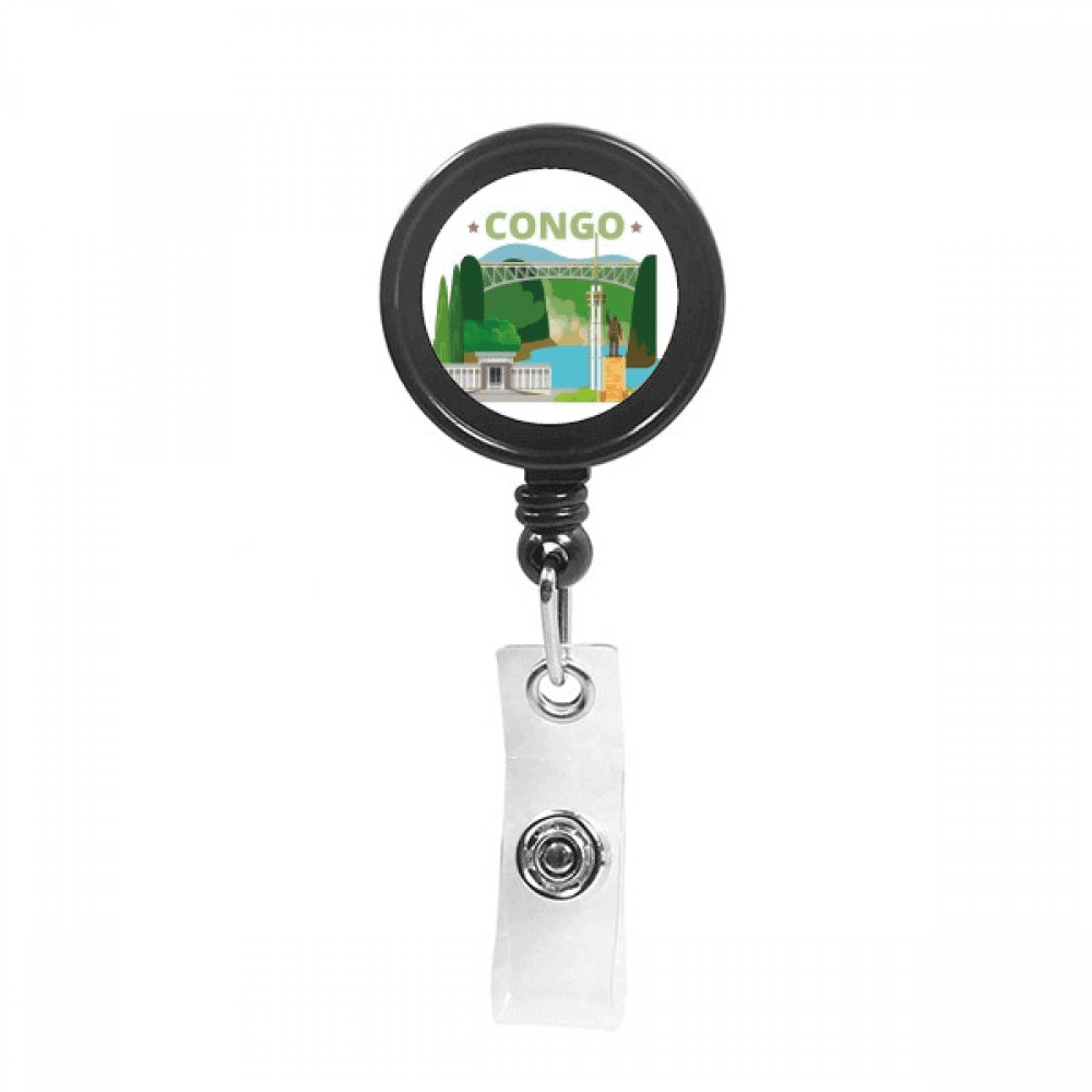 City Statue Building Congo Retractable Keychain Badge Holder ID Badge
