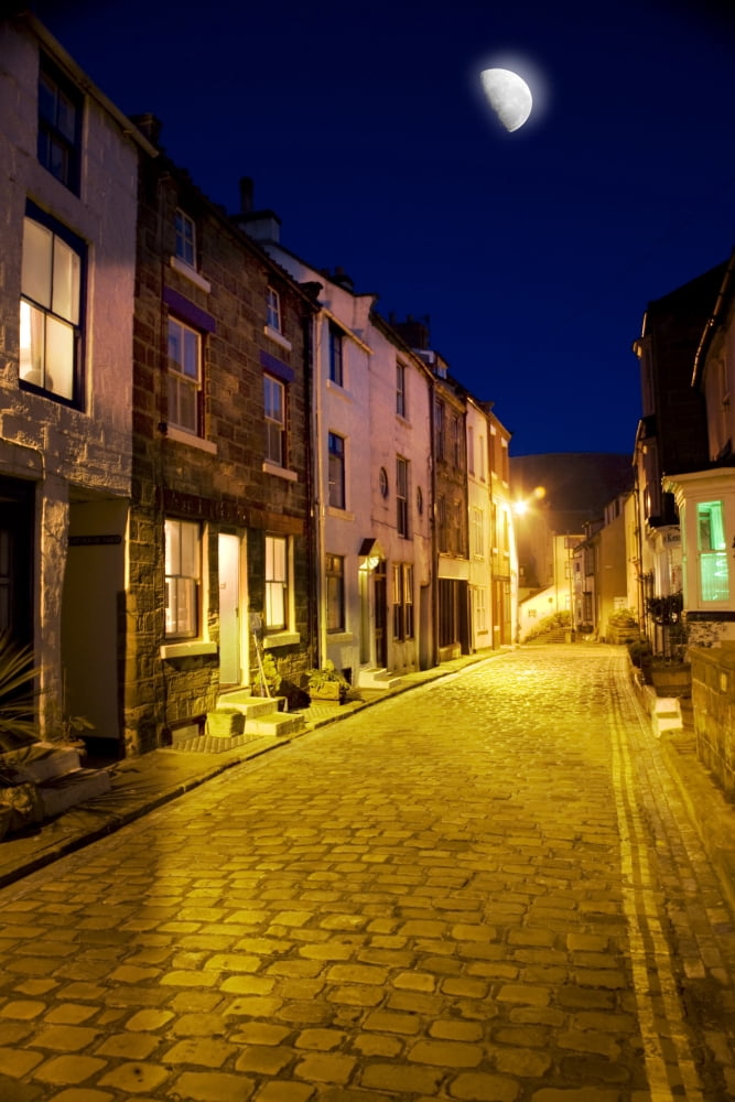 City Street At Night Staithes Yorkshire England Canvas Art - John Short  Design Pics (11 x 17)