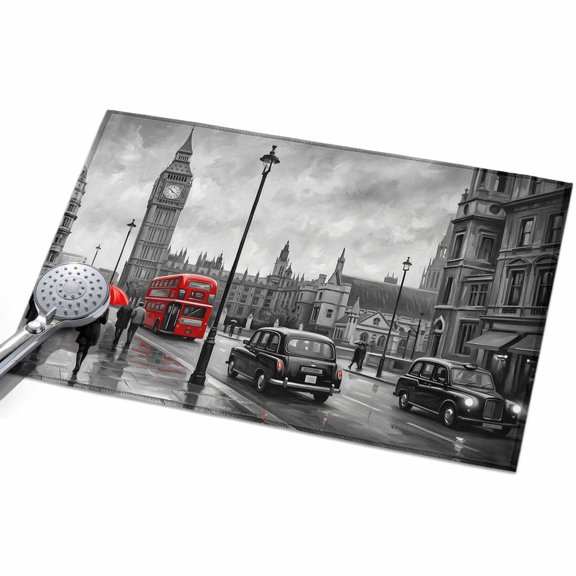City Street Entryway Rug 2x3ft Washable Non Slip Bathroom Rug Indoor Floor Front Door Mat Big Ben London River Bus Bridge Rainy Day Rectangle Area Rugs Carpet for Kitchen Office Dining Room Home